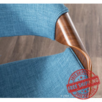 Lumisource B30-CRVNIR WLBU2 Curvini Mid-Century Modern Barstool in Walnut Wood and Blue Fabric - Set of 2
